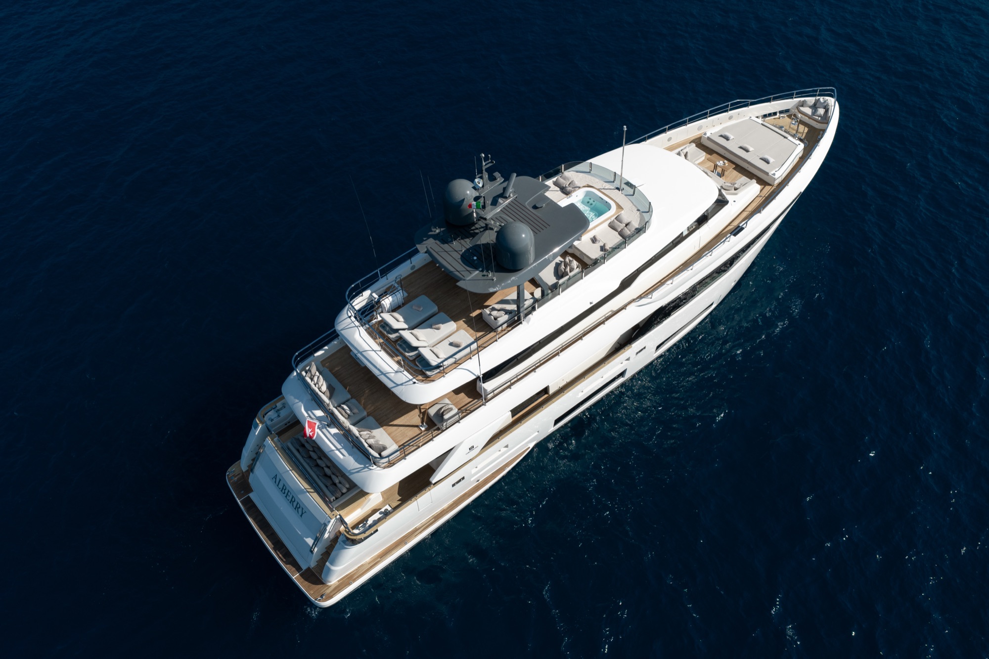 Aerial view of M/Y ALBERRY decks
