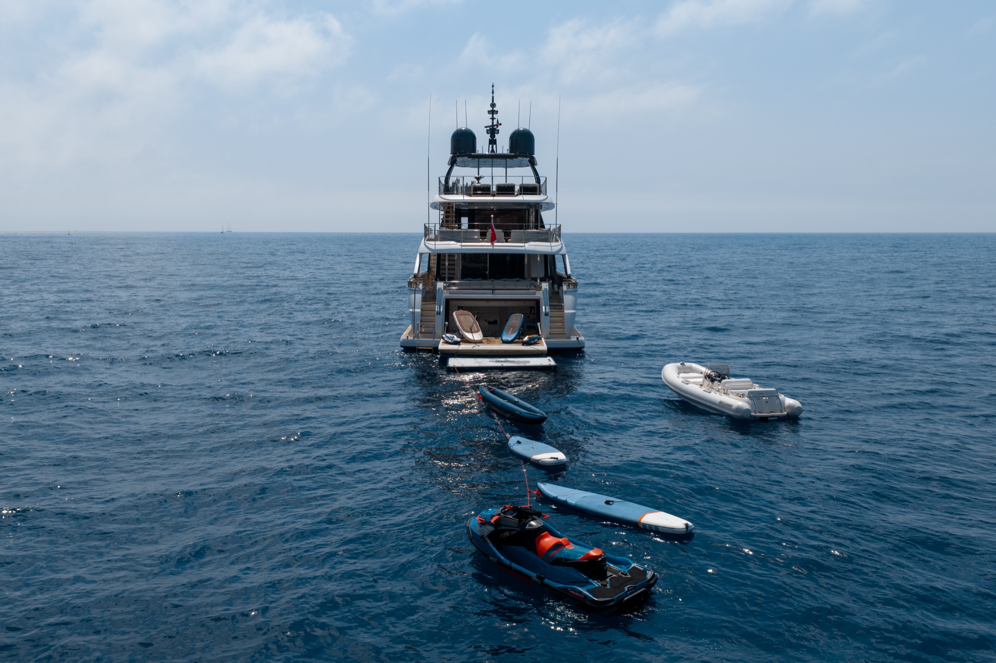 Water toys deployed at anchor